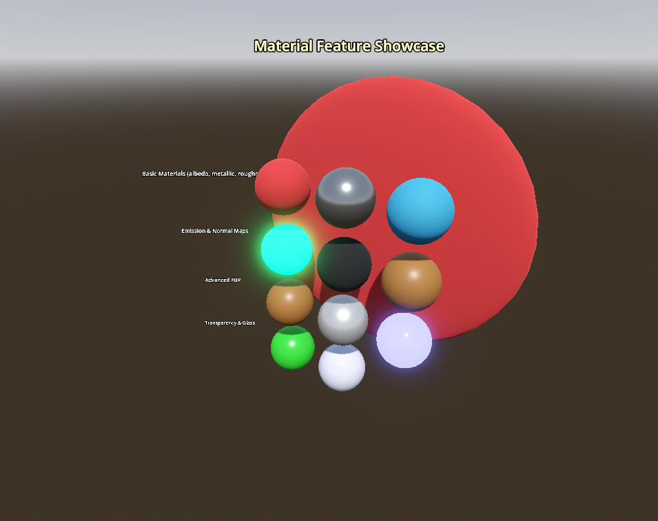 Godot render of Material Feature Showcase